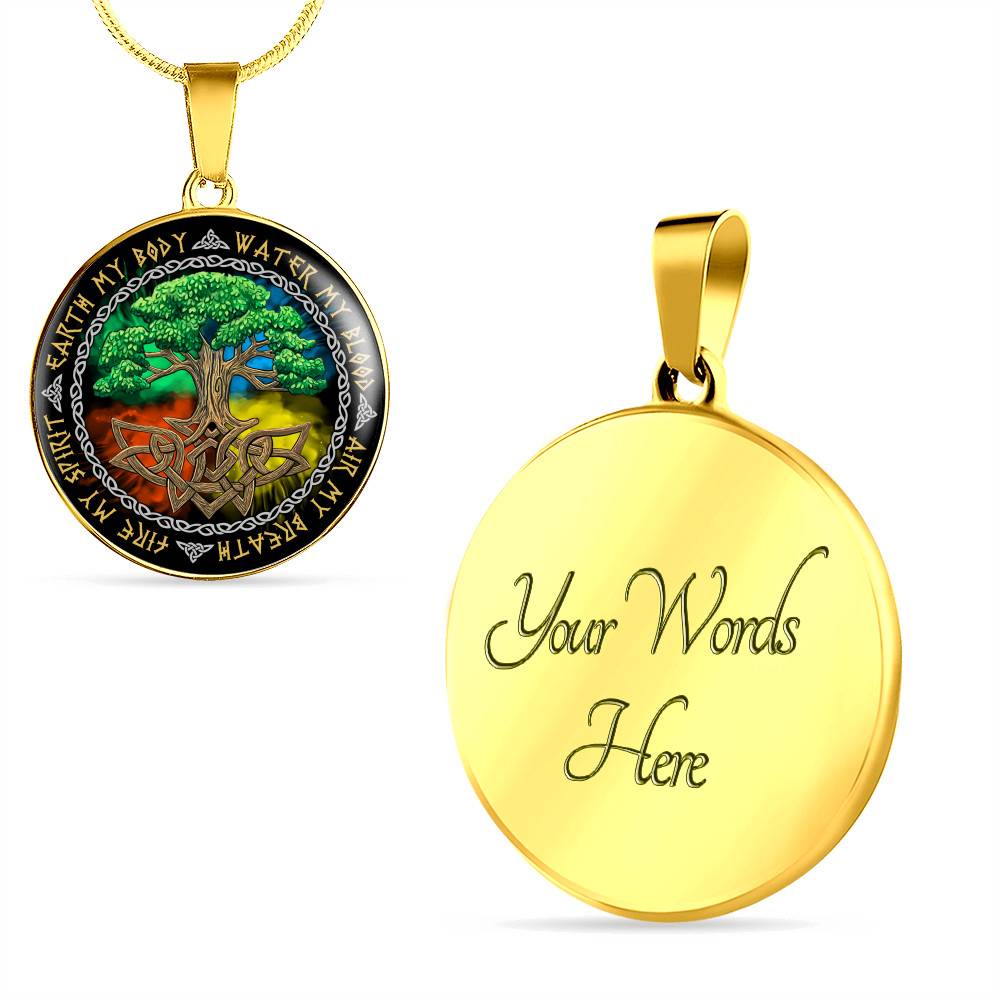 Earth My Body Water My Blood Air My Breath Fire My Spirit Circle Pendant Necklace - Circle Luxury Necklace (Gold Plated)