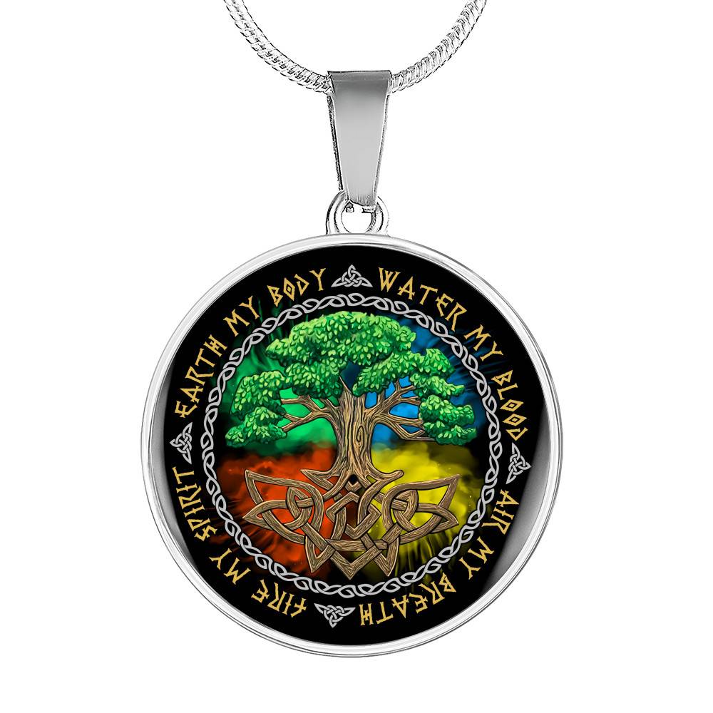 Earth My Body Water My Blood Air My Breath Fire My Spirit Circle Pendant Necklace - Circle Luxury Necklace (Silver)