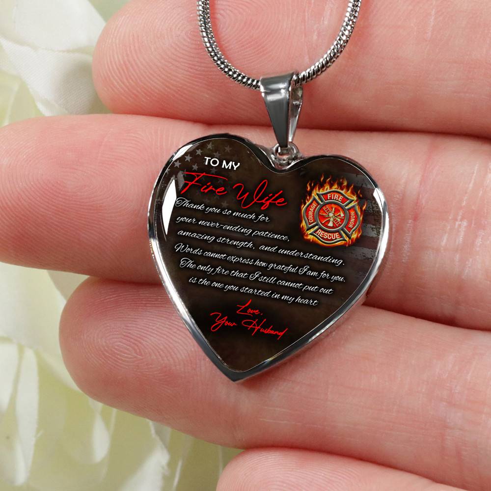 To My Fire Wife Thank You So Much For Your Never-Ending Patience Love Your Husband Heart Pendant Necklace