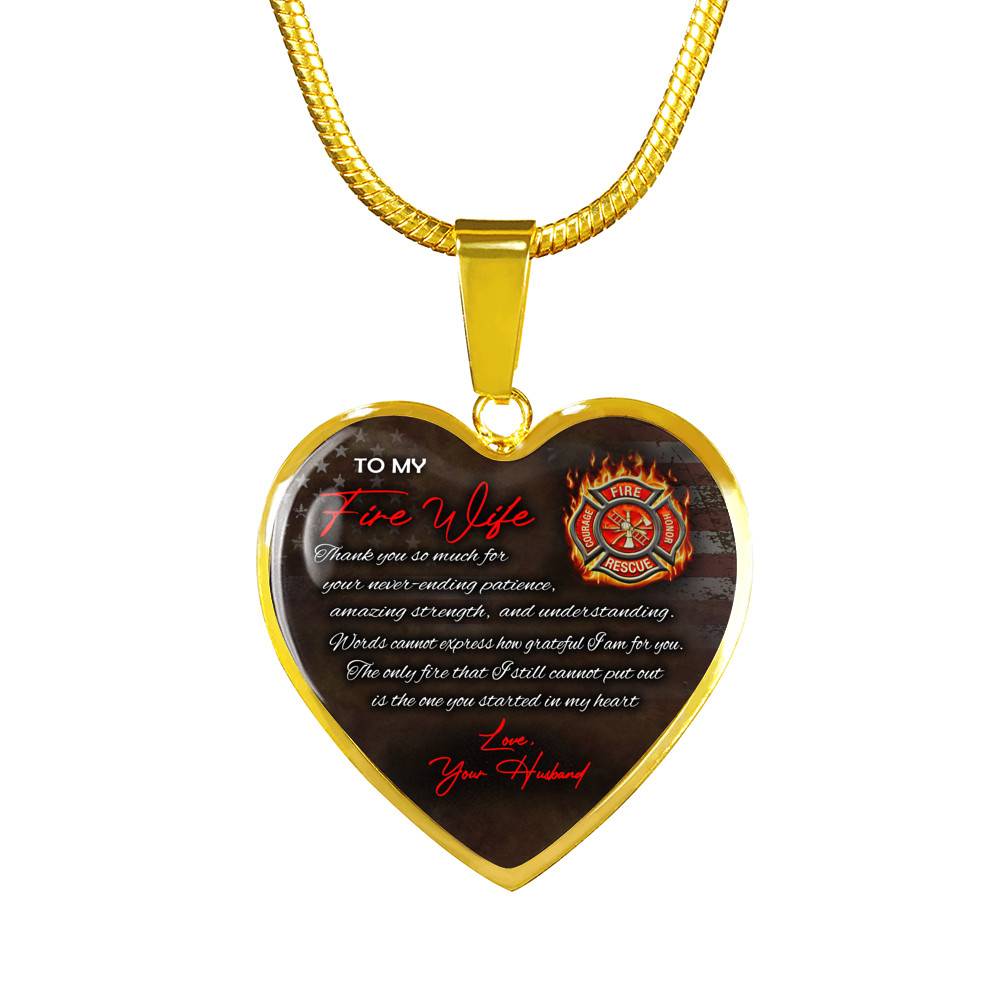 To My Fire Wife Thank You So Much For Your Never-Ending Patience Love Your Husband Heart Pendant Necklace