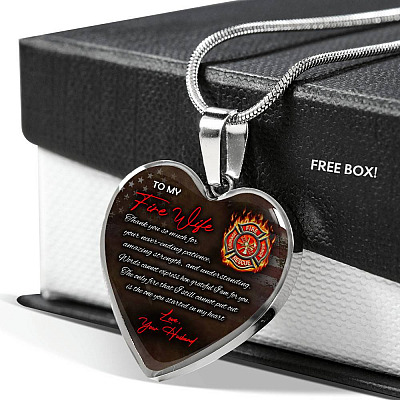 To My Fire Wife Thank You So Much For Your Never-Ending Patience Love Your Husband Heart Pendant Necklace