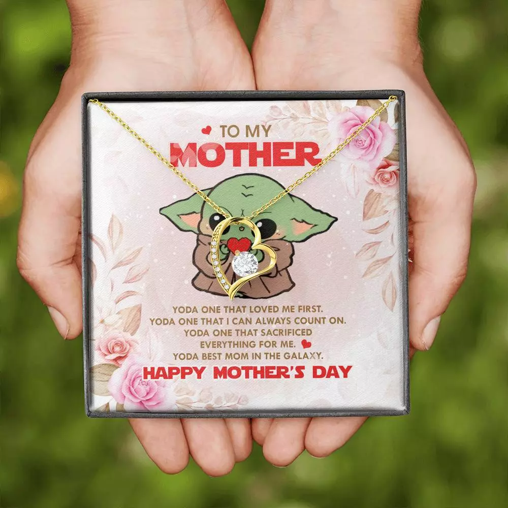 To My Mother Baby Yoda Best Mom In The Galaxy Happy Mother's Day Forever Love Pendant Necklace