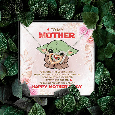 To My Mother Baby Yoda Best Mom In The Galaxy Happy Mother's Day Joined Interlocking Hearts Pendant Necklace