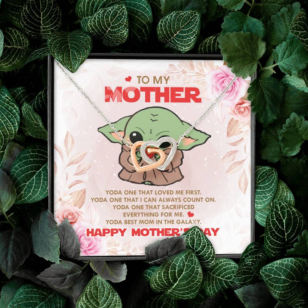 To My Mother Baby Yoda Best Mom In The Galaxy Happy Mother's Day Joined Interlocking Hearts Pendant Necklace