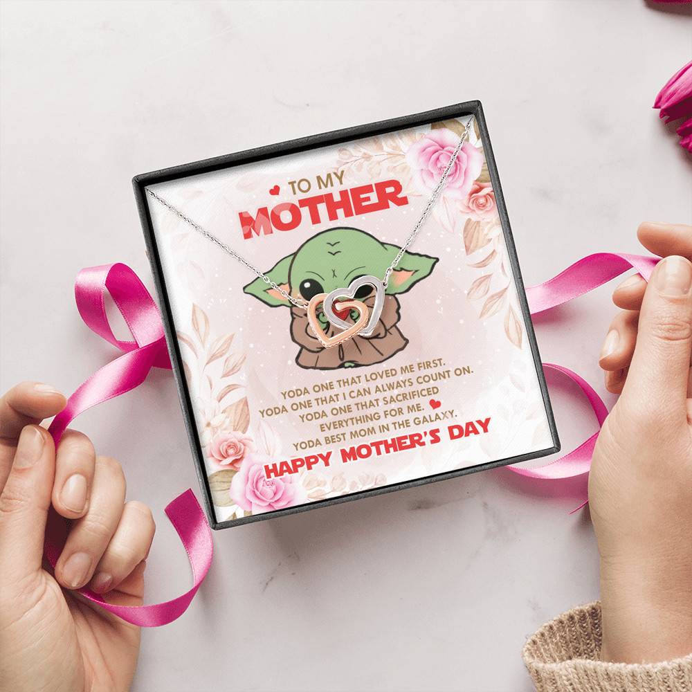 To My Mother Baby Yoda Best Mom In The Galaxy Happy Mother's Day Joined Interlocking Hearts Pendant Necklace