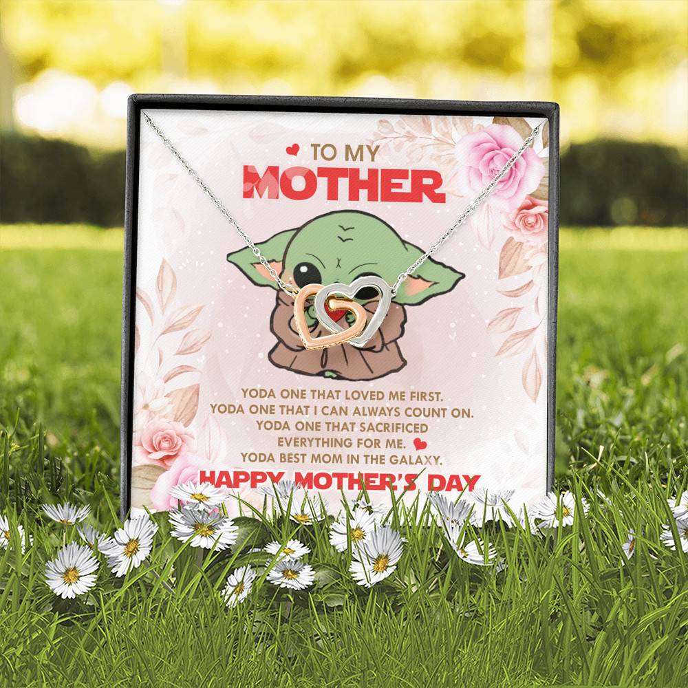 To My Mother Baby Yoda Best Mom In The Galaxy Happy Mother's Day Joined Interlocking Hearts Pendant Necklace