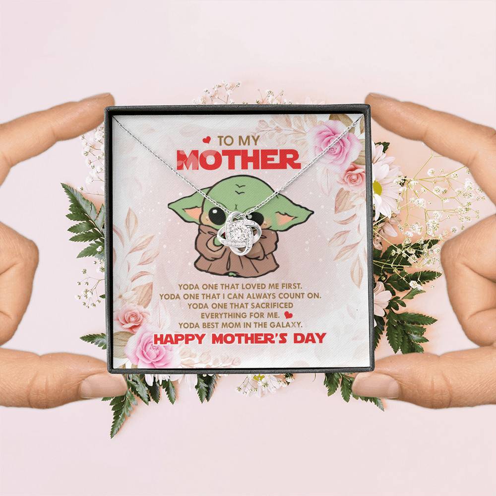 To My Mother Baby Yoda Best Mom In The Galaxy Happy Mother's Day Love Knot Pendant Necklace