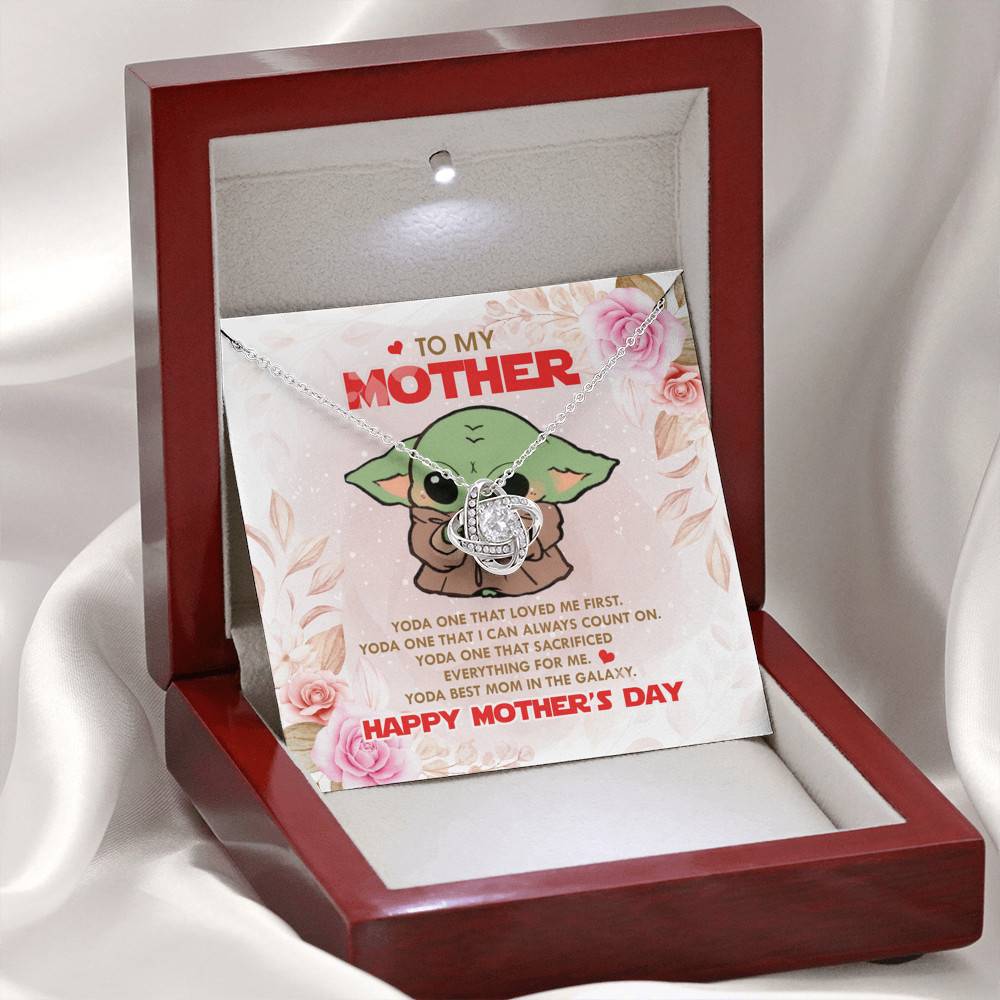 To My Mother Baby Yoda Best Mom In The Galaxy Happy Mother's Day Love Knot Pendant Necklace