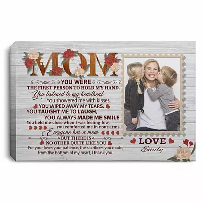 Custom Photo Thank You Mom, White, 0.75'' Framed Canvas