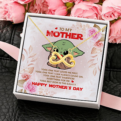 To My Mother Baby Yoda Best Mom In The Galaxy Happy Mother's Day Infinity Heart Pendant Necklace