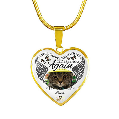 Personalized Photo I Will Carry You With Me Til' I See You Again Pet Memorial Luxury Heart Pendant Necklace - Heart Bangle