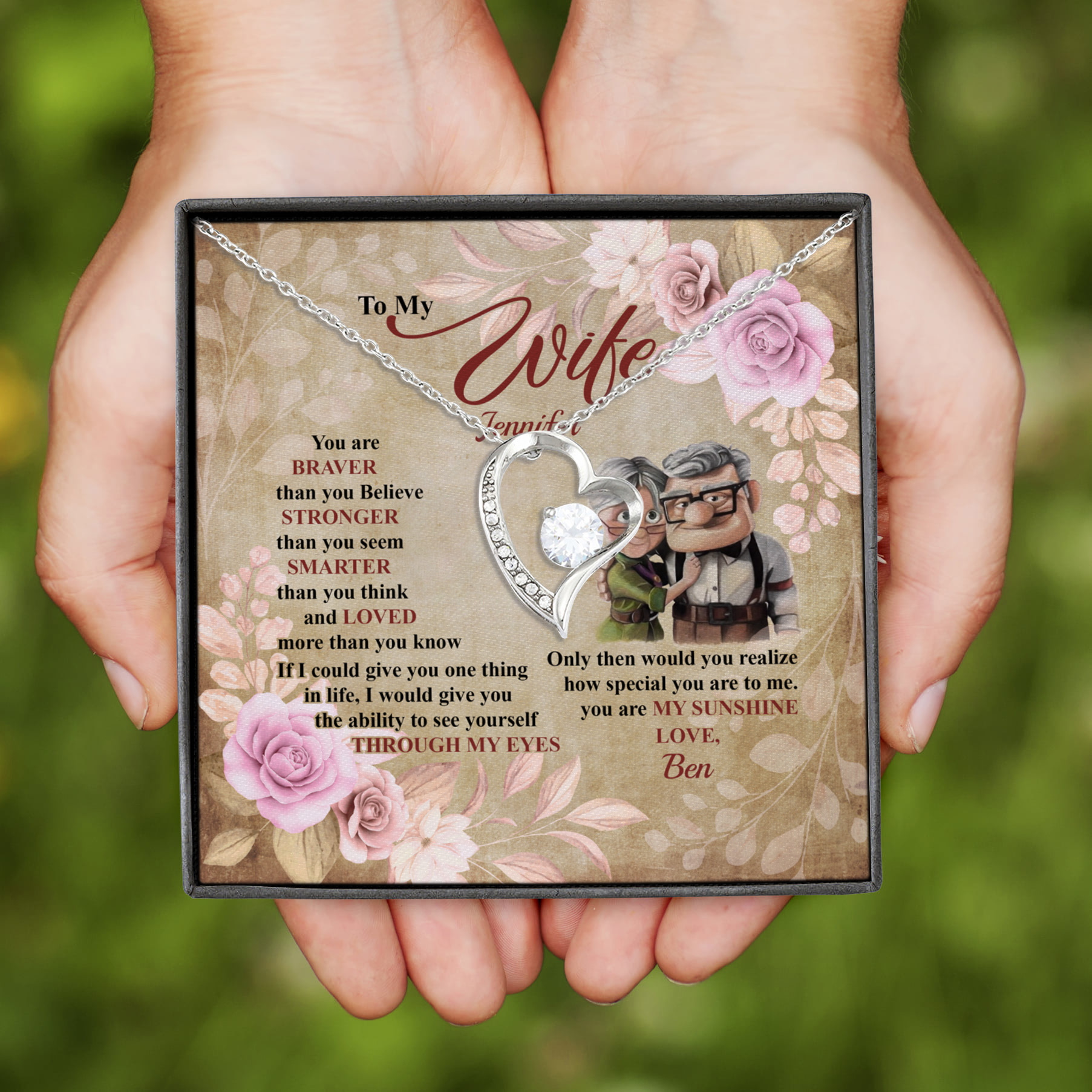 6VT. To My Wife You Are Braver Up SAMPLE DESIGN Forever Love Necklace (Silver)