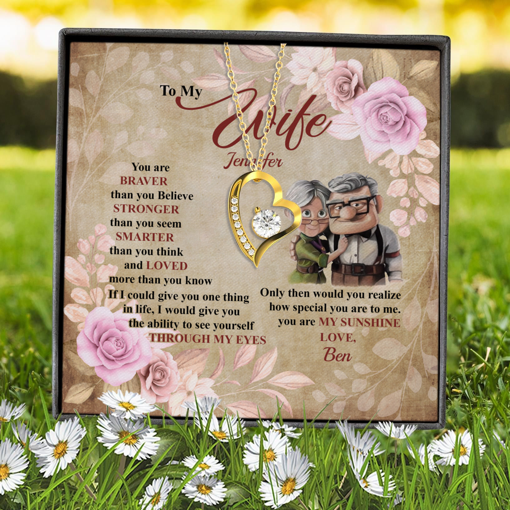 6VT. To My Wife You Are Braver Up SAMPLE DESIGN Forever Love Necklace (Gold) 7