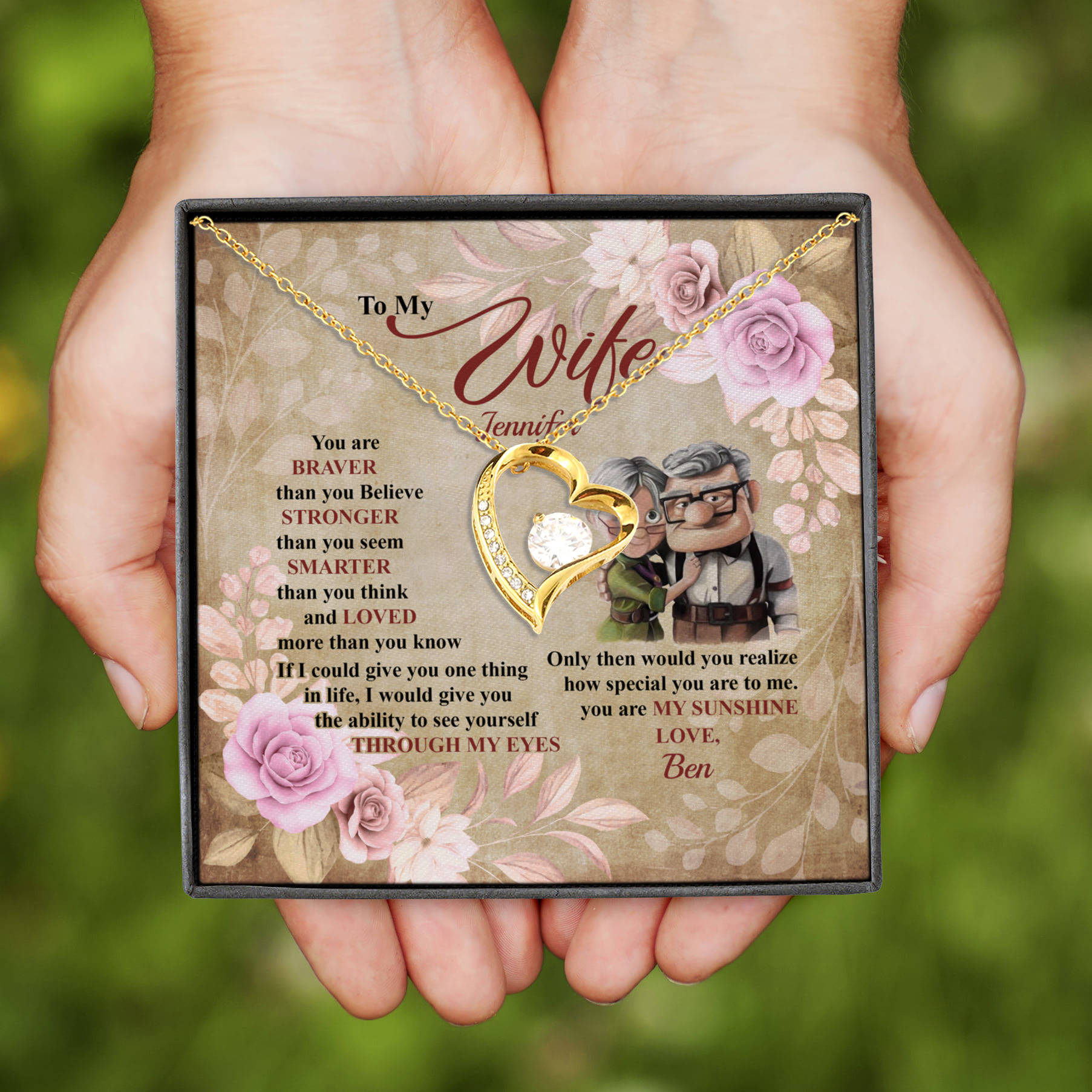 6VT. To My Wife You Are Braver Up SAMPLE DESIGN Forever Love Necklace (Gold)