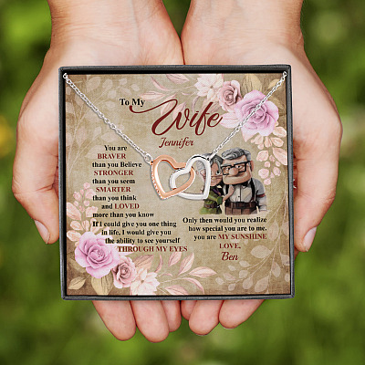 Alternative view of Personalized To My Wife You Are Braver Than You Believe From Husband Interlocking Hearts Pendant Necklace