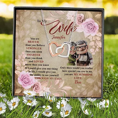 Personalized To My Wife You Are Braver Than You Believe From Husband Interlocking Hearts Pendant Necklace