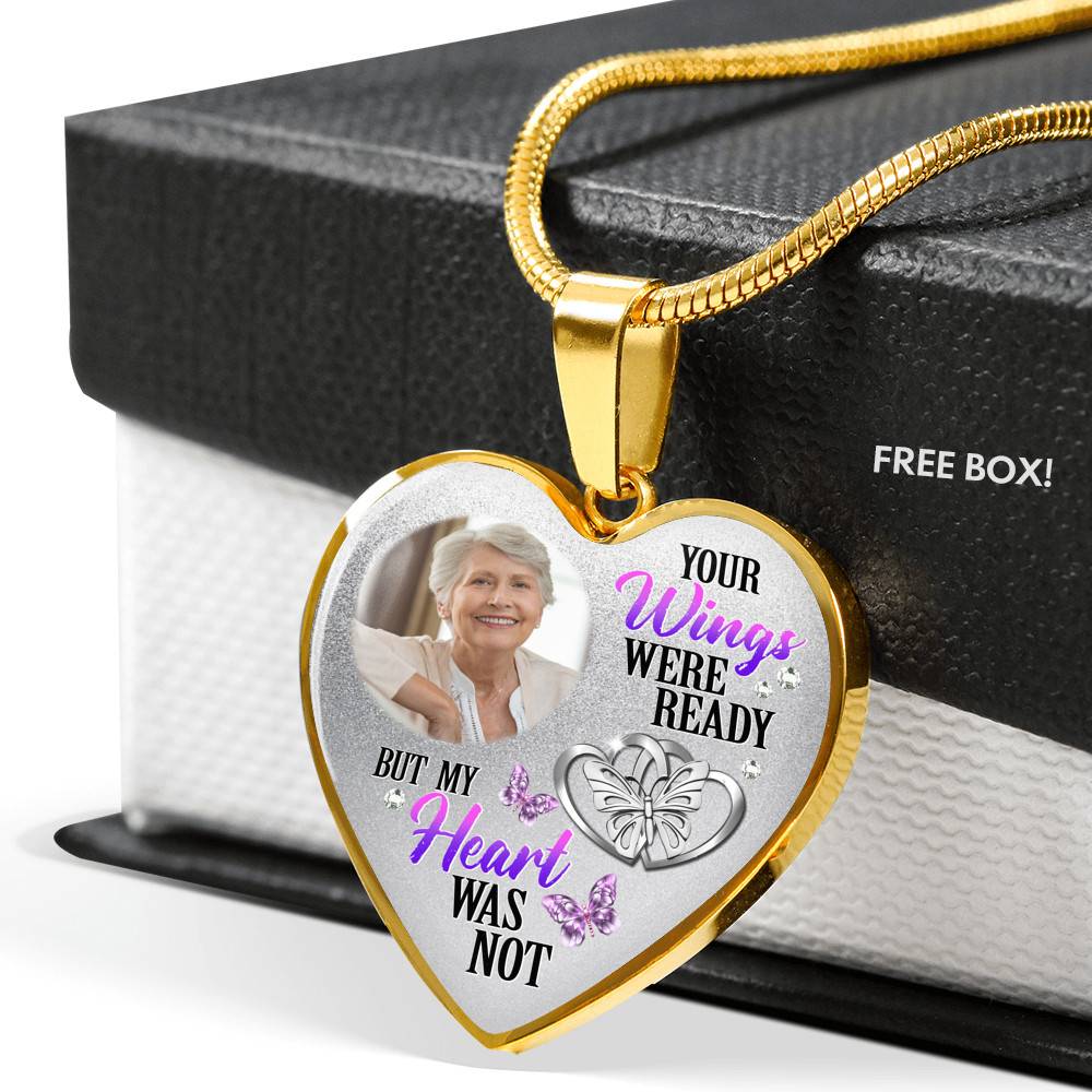 Personalized Photo Your Wings Were Ready But My Heart Was Not Butterfly Memorial Luxury Heart Pendant Necklace - Heart Bangle Personalized Photo Your Wings Were Ready But My Heart Was Not Butterfly Memorial Luxury Heart Pendant Necklace - Heart Bangle