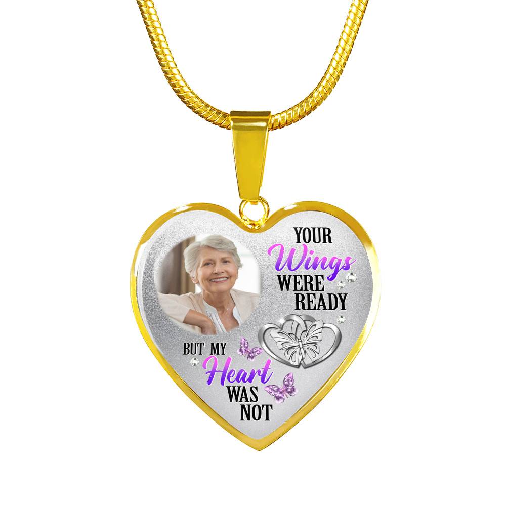 Personalized Photo Your Wings Were Ready But My Heart Was Not Butterfly Memorial Luxury Heart Pendant Necklace - Heart Bangle Personalized Photo Your Wings Were Ready But My Heart Was Not Butterfly Memorial Luxury Heart Pendant Necklace - Heart Bangle