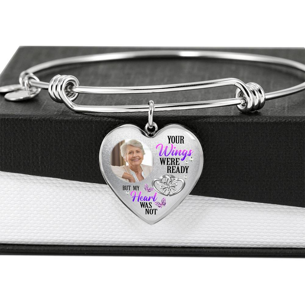 Personalized Photo Your Wings Were Ready But My Heart Was Not Butterfly Memorial Luxury Heart Pendant Necklace - Heart Bangle Personalized Photo Your Wings Were Ready But My Heart Was Not Butterfly Memorial Luxury Heart Pendant Necklace - Heart Bangle