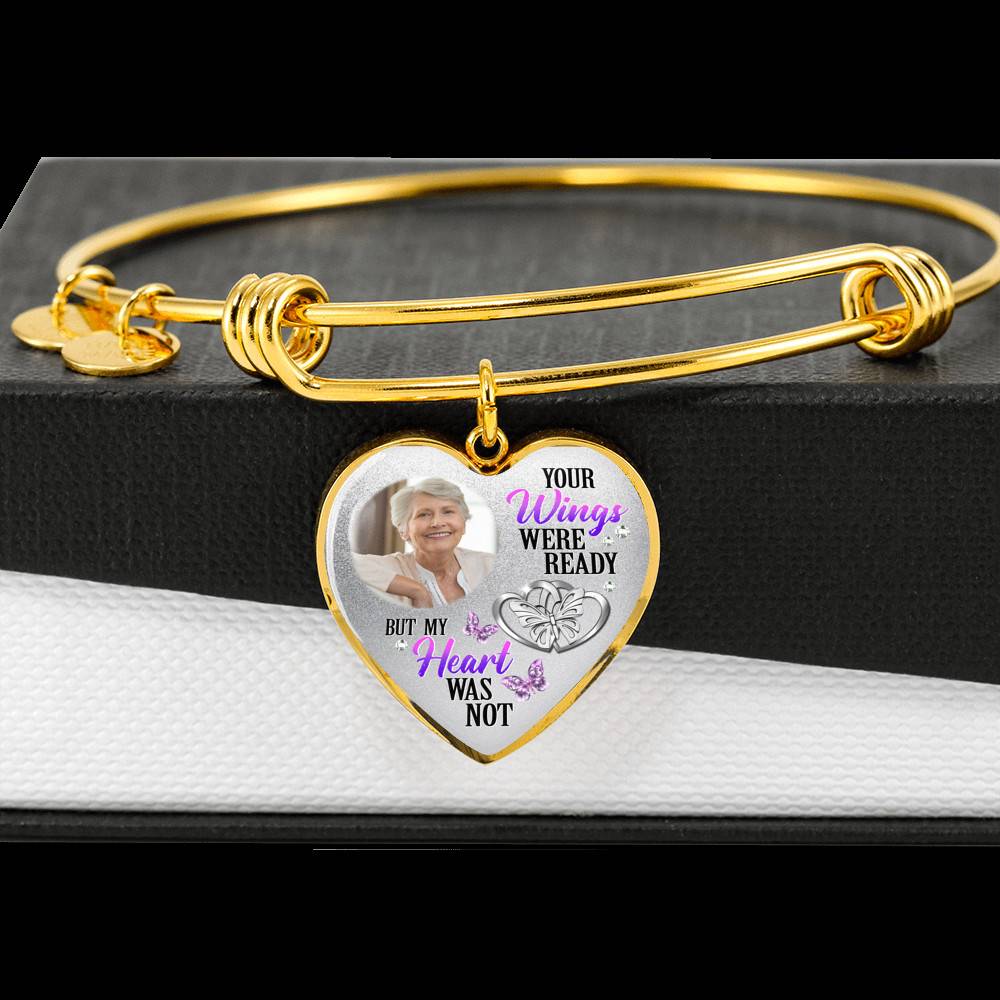 Personalized Photo Your Wings Were Ready But My Heart Was Not Butterfly Memorial Luxury Heart Pendant Necklace - Heart Bangle Personalized Photo Your Wings Were Ready But My Heart Was Not Butterfly Memorial Luxury Heart Pendant Necklace - Heart Bangle