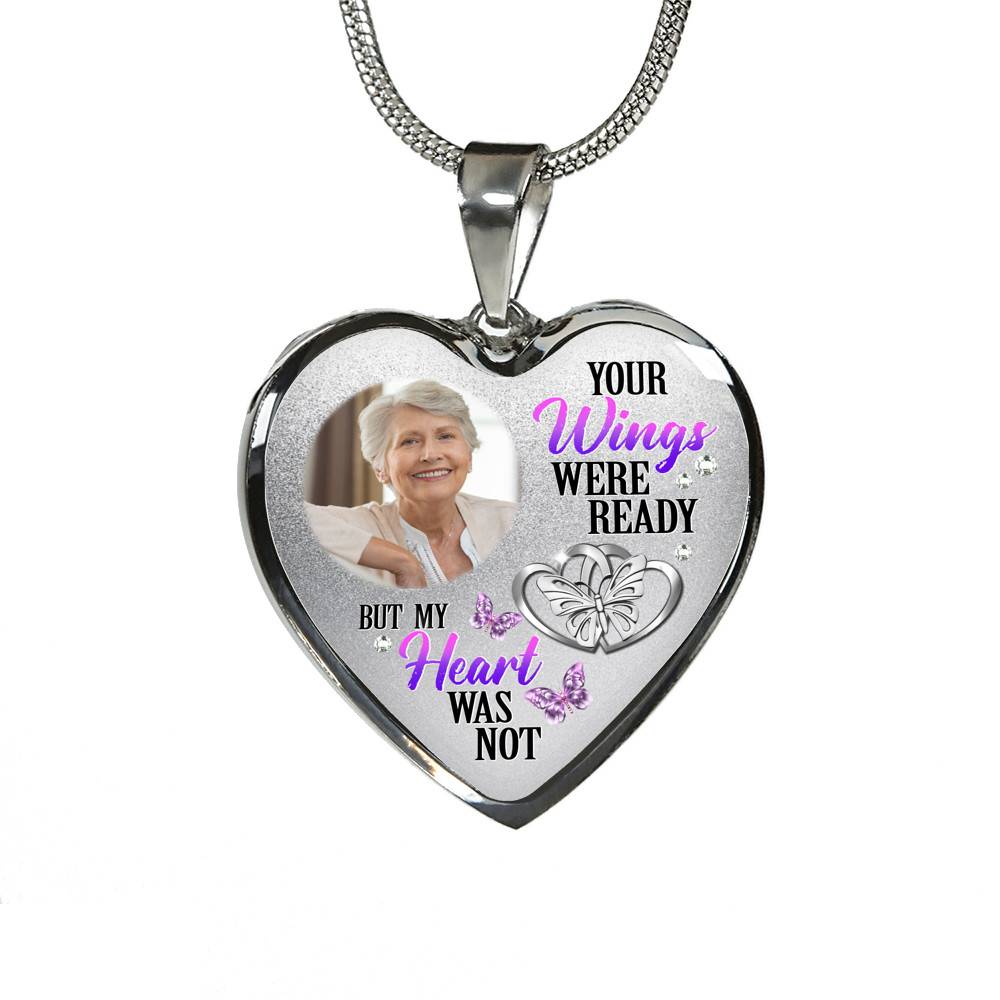 Personalized Photo Your Wings Were Ready But My Heart Was Not Butterfly Memorial Luxury Heart Pendant Necklace - Heart Bangle Personalized Photo Your Wings Were Ready But My Heart Was Not Butterfly Memorial Luxury Heart Pendant Necklace - Heart Bangle
