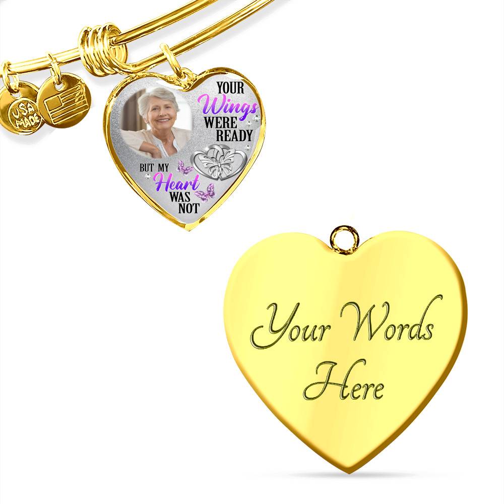 Personalized Photo Your Wings Were Ready But My Heart Was Not Butterfly Memorial Luxury Heart Pendant Necklace - Heart Bangle Personalized Photo Your Wings Were Ready But My Heart Was Not Butterfly Memorial Luxury Heart Pendant Necklace - Heart Bangle