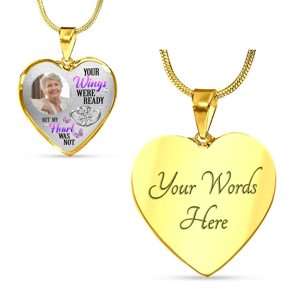 Personalized Photo Your Wings Were Ready But My Heart Was Not Butterfly Memorial Luxury Heart Pendant Necklace - Heart Bangle Personalized Photo Your Wings Were Ready But My Heart Was Not Butterfly Memorial Luxury Heart Pendant Necklace - Heart Bangle