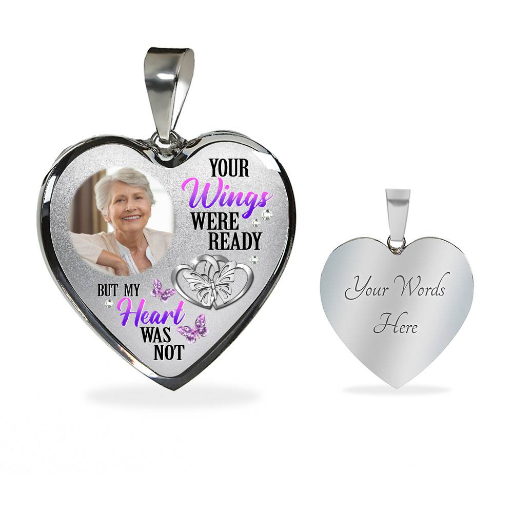 Personalized Photo Your Wings Were Ready But My Heart Was Not Butterfly Memorial Luxury Heart Pendant Necklace - Heart Bangle Personalized Photo Your Wings Were Ready But My Heart Was Not Butterfly Memorial Luxury Heart Pendant Necklace - Heart Bangle