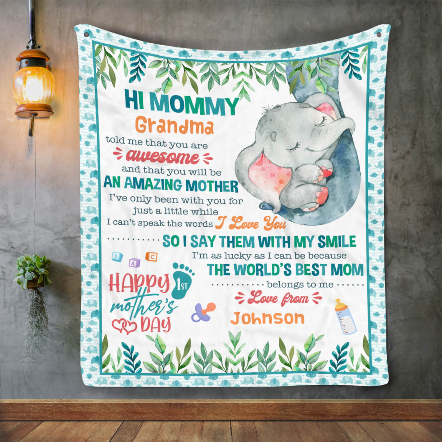 1VT. Hi Mommy You Are Awesome Elephant - Mk2 - Vanilla - fb9754