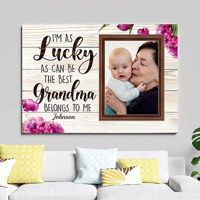 Alternative view of Personalized Custom Photo I'm As Lucky As Can Be The Best Grandma Mother's Day Canvas - Unframed Poster