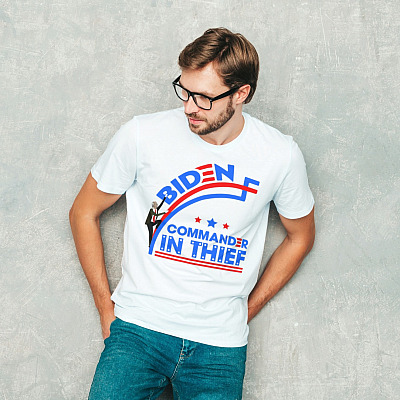 Alternative view of Biden Is Not My President T-Shirt - V-Neck - Anti Biden Thief Not Chief Shirt