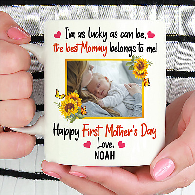 Alternative view of Personalized Custom Photo I'm As Lucky As Can Be Happy First Mother's Day Coffee Mug - Travel Bottle