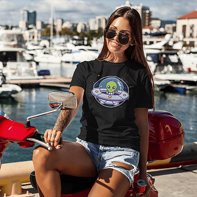 Alternative view of Green Alien Peace Sign Hand T-Shirt - Outer Space Funny Alien Shirt