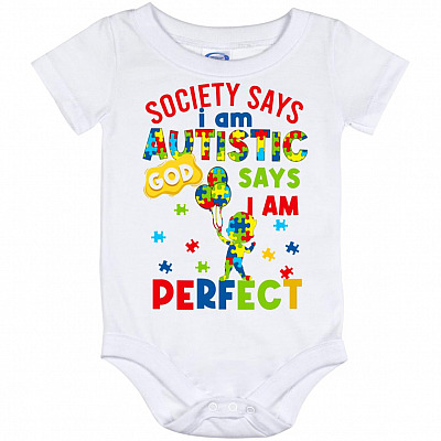 Society Says I'm Autistic, White, Baby Onesie - 12 Month
