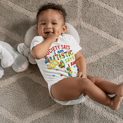 Alternative view of Society Says I'm Autistic God Says I'm Perfect Autism Baby Onesie - Toddler Baby Infant Bodysuit