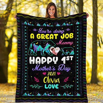 Alternative view of Mama Bear Personalized Photo Blanket - You're Doing A Great Job Mommy Happy Mother's Day Custom Image Blanket