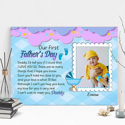 Alternative view of Custom Photo Our First Fathers Day Wrapped Framed Canvas - Unframed Poster - Home Decor Wall Art