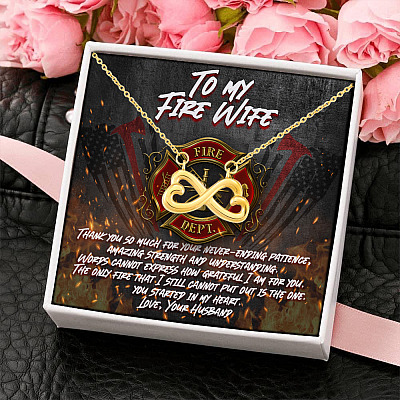 To My Fire Wife Thank You So Much for Your Never-Ending Patience Amazing Strength Infinty Heart Pendant Necklace