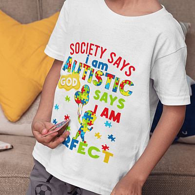 Alternative view of Society Say I'm Autistic God Says I'm Perfect Youth Tee - Autism Awareness Month T-shirt