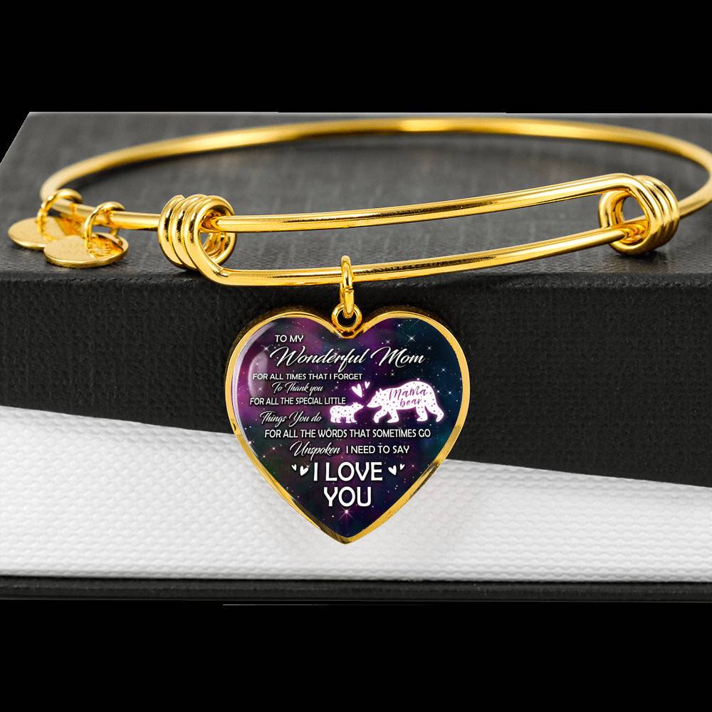 To My Wonderful Mom For All The Times I Forget To Thank You Mama Bear and Baby Heart Pendant Necklace