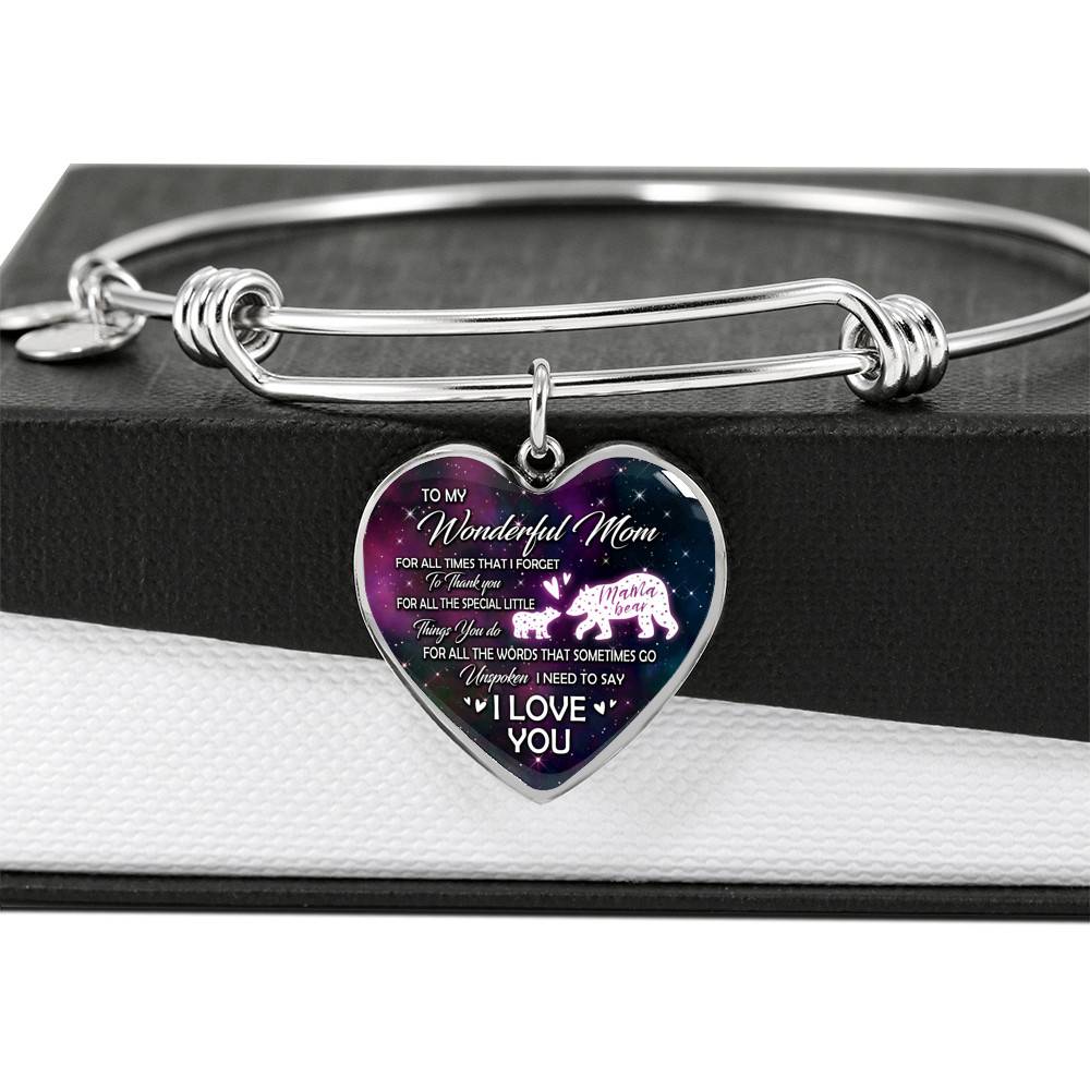 To My Wonderful Mom For All The Times I Forget To Thank You Mama Bear and Baby Heart Pendant Necklace