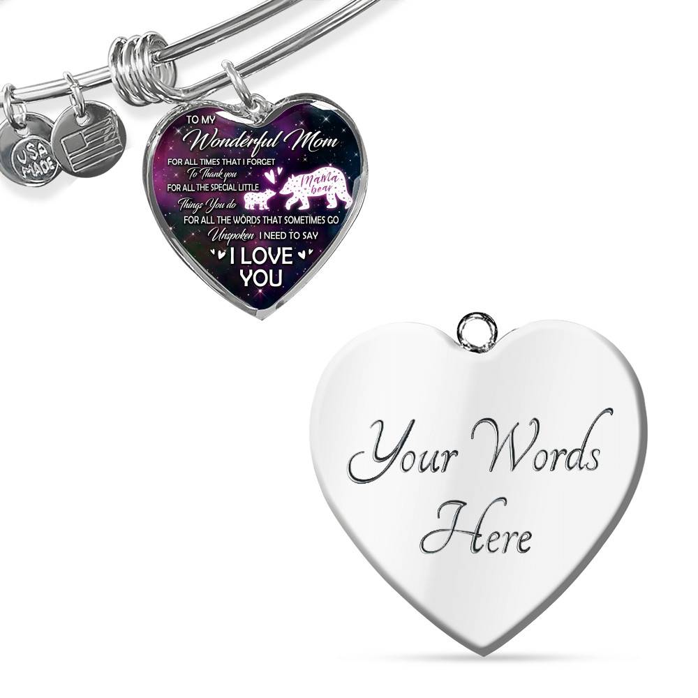 To My Wonderful Mom For All The Times I Forget To Thank You Mama Bear and Baby Heart Pendant Necklace