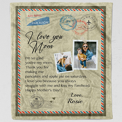 Custom Photo Love You Mom Fleece Blanket - Mink Sherpa Blanket - Woven Blanket - Custom Mother Day Blanket