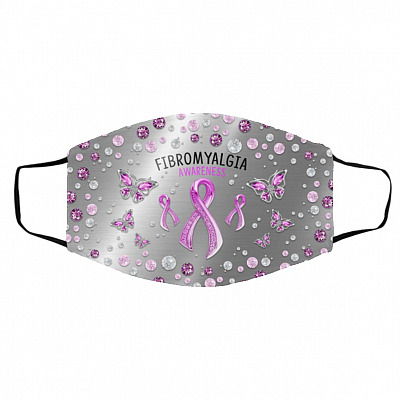 Butterfly Fibromyalgia Mask, White, Cloth Face Cover – Medium/Large