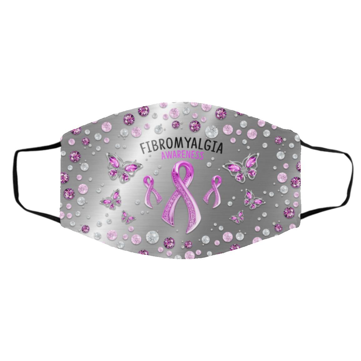 Butterfly Fibromyalgia Mask, White, Cloth Face Cover – Medium/Large