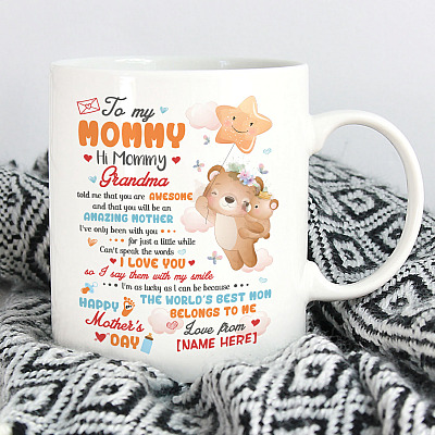 Alternative view of Personalized Hi Mommy Grandma Told Me That You Are Awesome Coffee Mug - Beer Stein - Water Bottle - Color Changing Mug