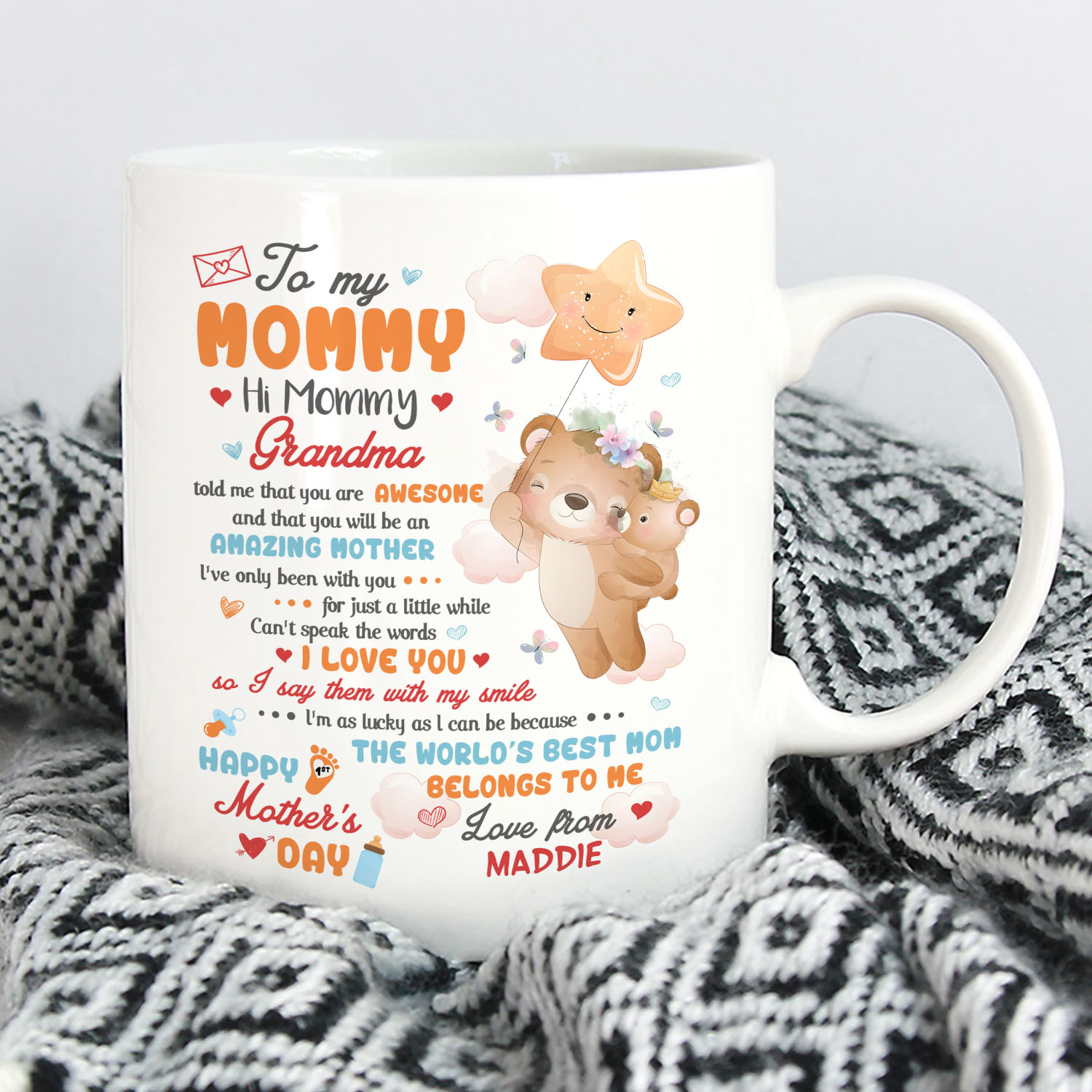 3LV. uu tien Grandma Told Me - Mug mk2 - SF Wonder Comic Bold #bc4545