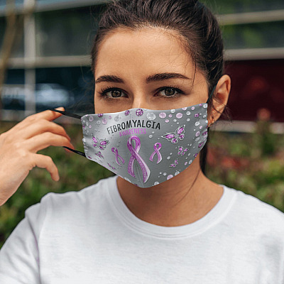 Alternative view of Butterfly Fibromyalgia Awareness Washable Reusable Custom Printed Cloth Face Mask Cover