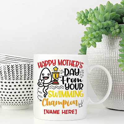 Alternative view of Personalized Happy Mother's Day Swimming Champion Coffee Mug - Beer Stein - Water Bottle - Color Changing Mug