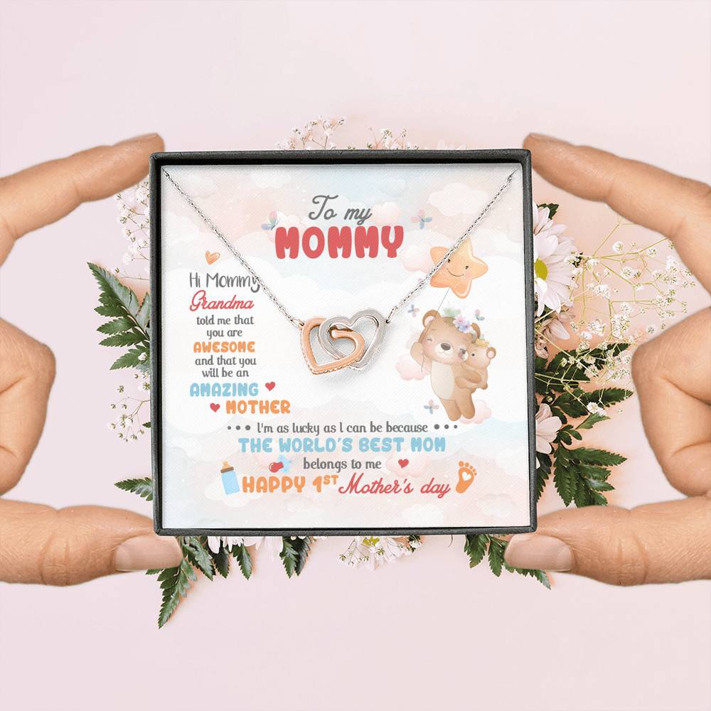 Hi Mommy Grandma Told Me That You Are Awesome You Will Be Amazing Mother Interlocking Hearts Pendant Necklace